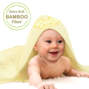 Bamboo Baby Toddler Hooded towel, Super Soft Embroidered Cute Animal cartoon,light yellow towel, 35"x35"